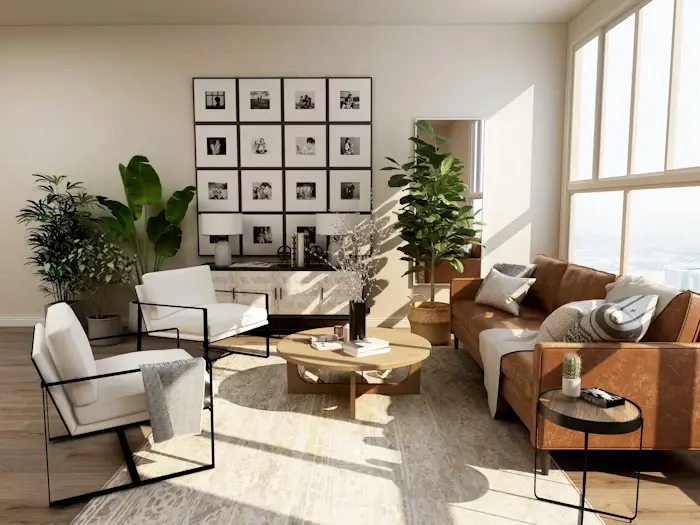 Detailed 3D interior with furniture and lighting